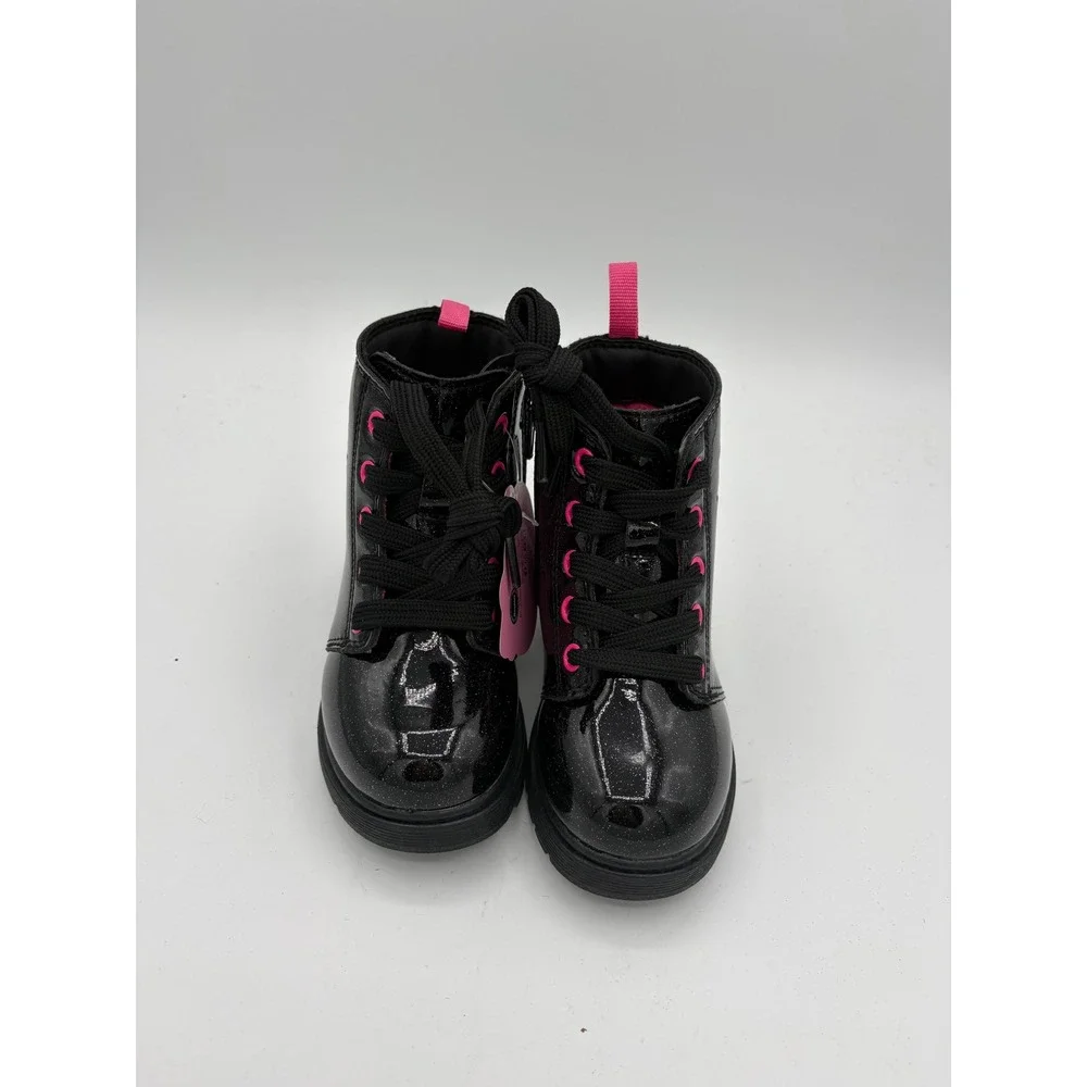 Hello Kitty Kids Black Glitter Combat Boots Pink Accents Size 8 TBNWS008JNA